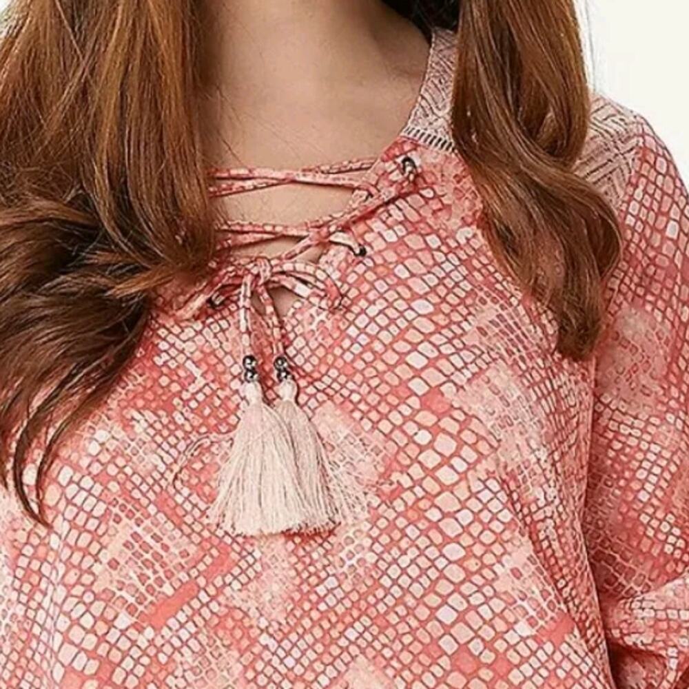 Women's Haute Hippie Tribe Light Coral Pink Python Dress Large Snake Longsleeve - Picture 9 of 9